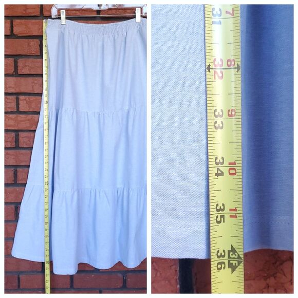 NEW Light Blue Tiered Pull On Skirt Sz L Midi or Maxi Cotton Lightweight Pockets - Picture 9 of 9